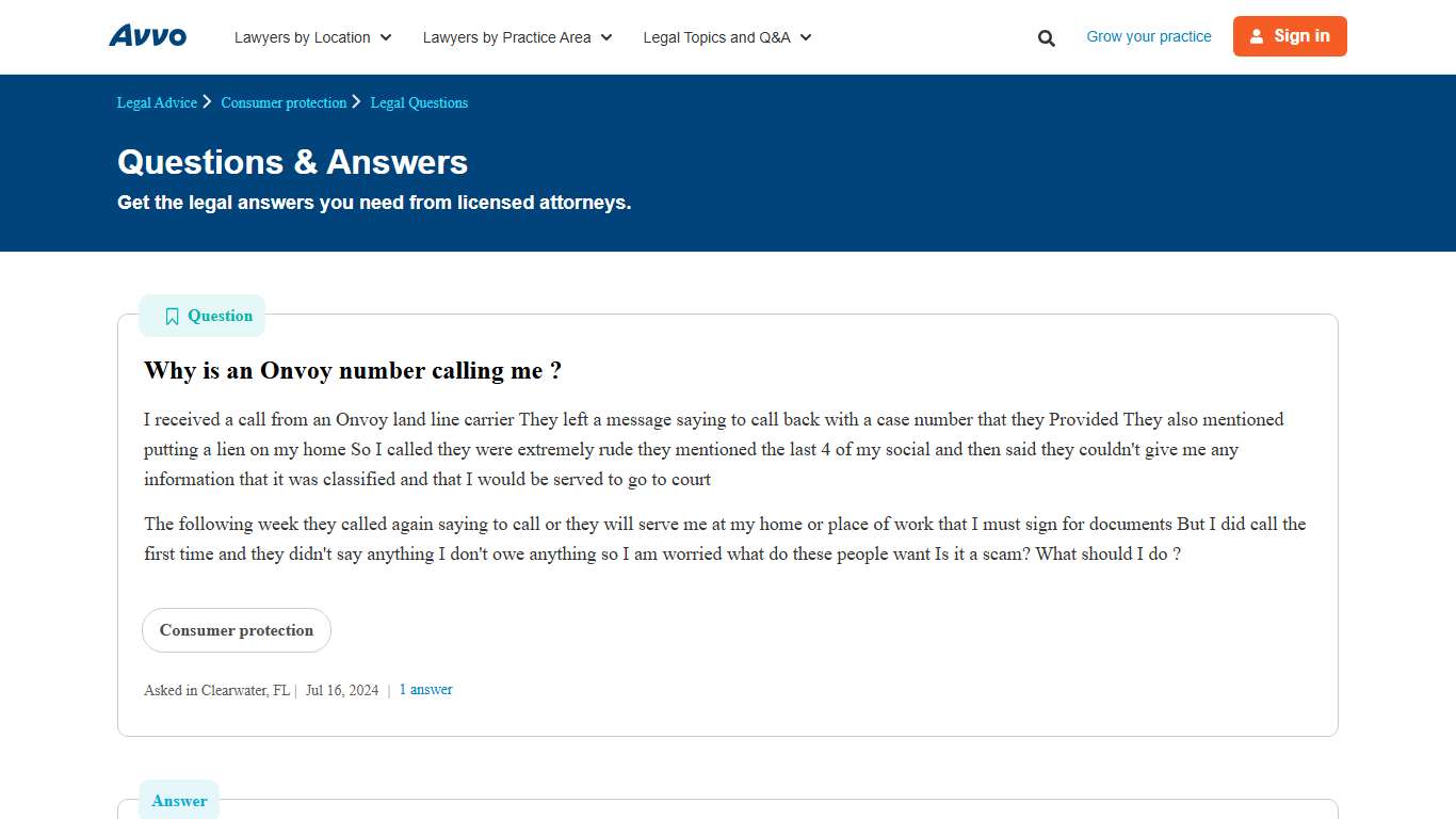 Why is an Onvoy number calling me ? - Legal Answers