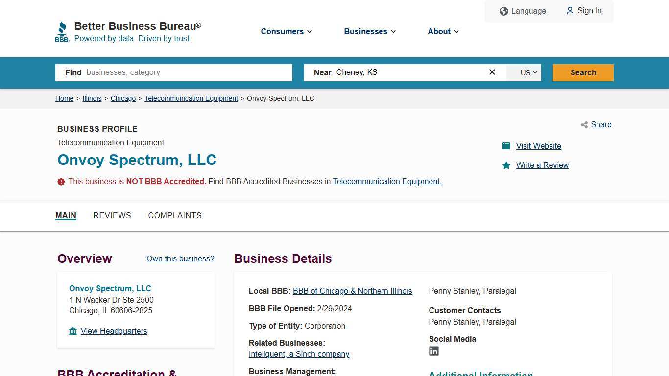Onvoy Spectrum, LLC BBB Business Profile Better Business Bureau